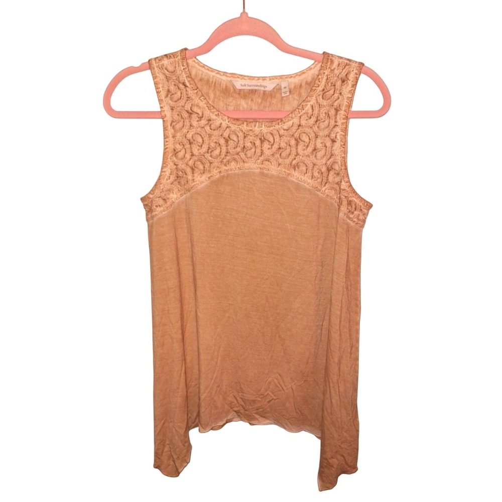 Soft Surroundings Women's Size XS Tan and‎ Cream Tank Top With Textured Accent